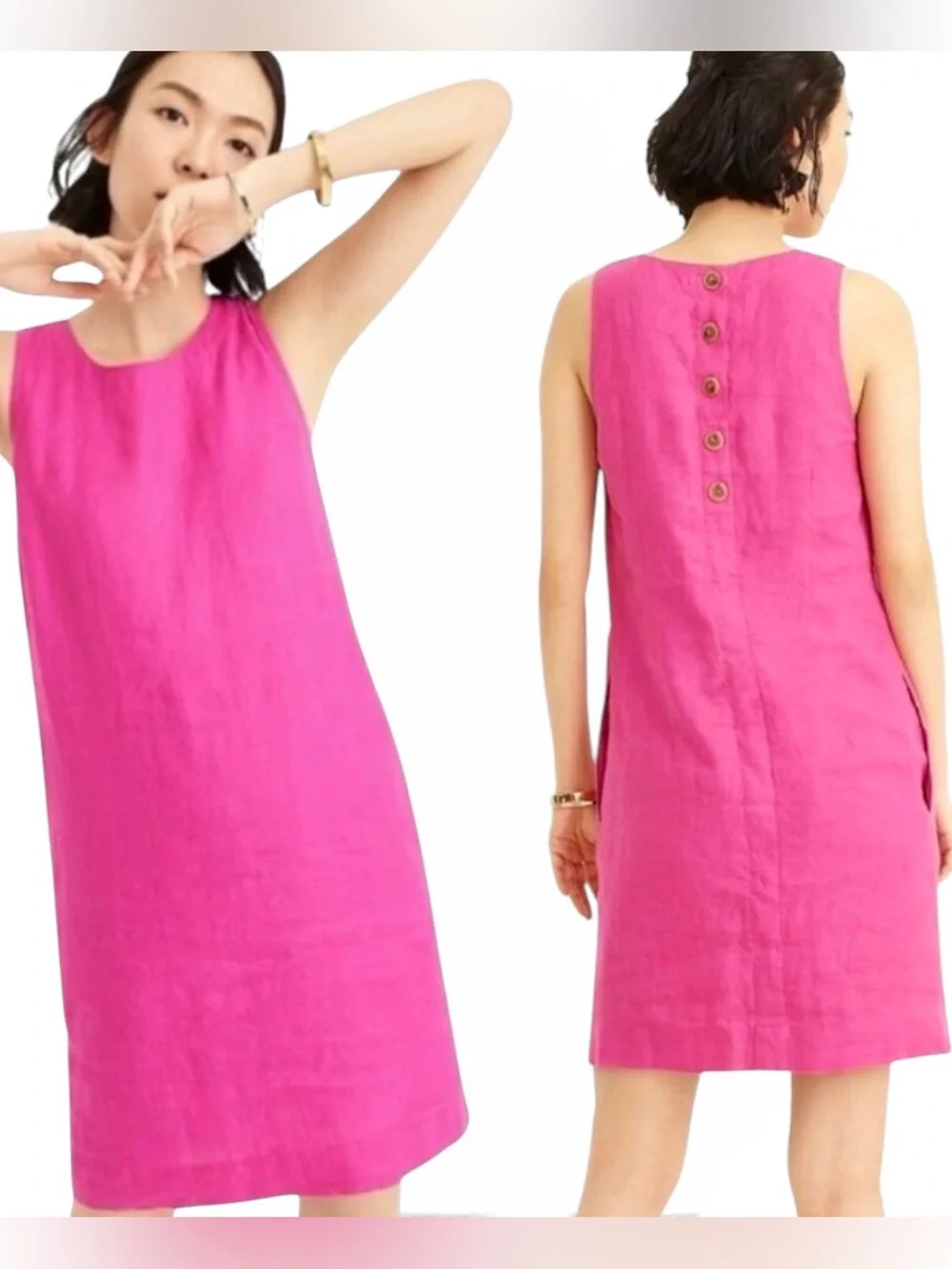 J.Crew Linen Button Back Shift Dress Neon Flamingo hot pink women’s size small